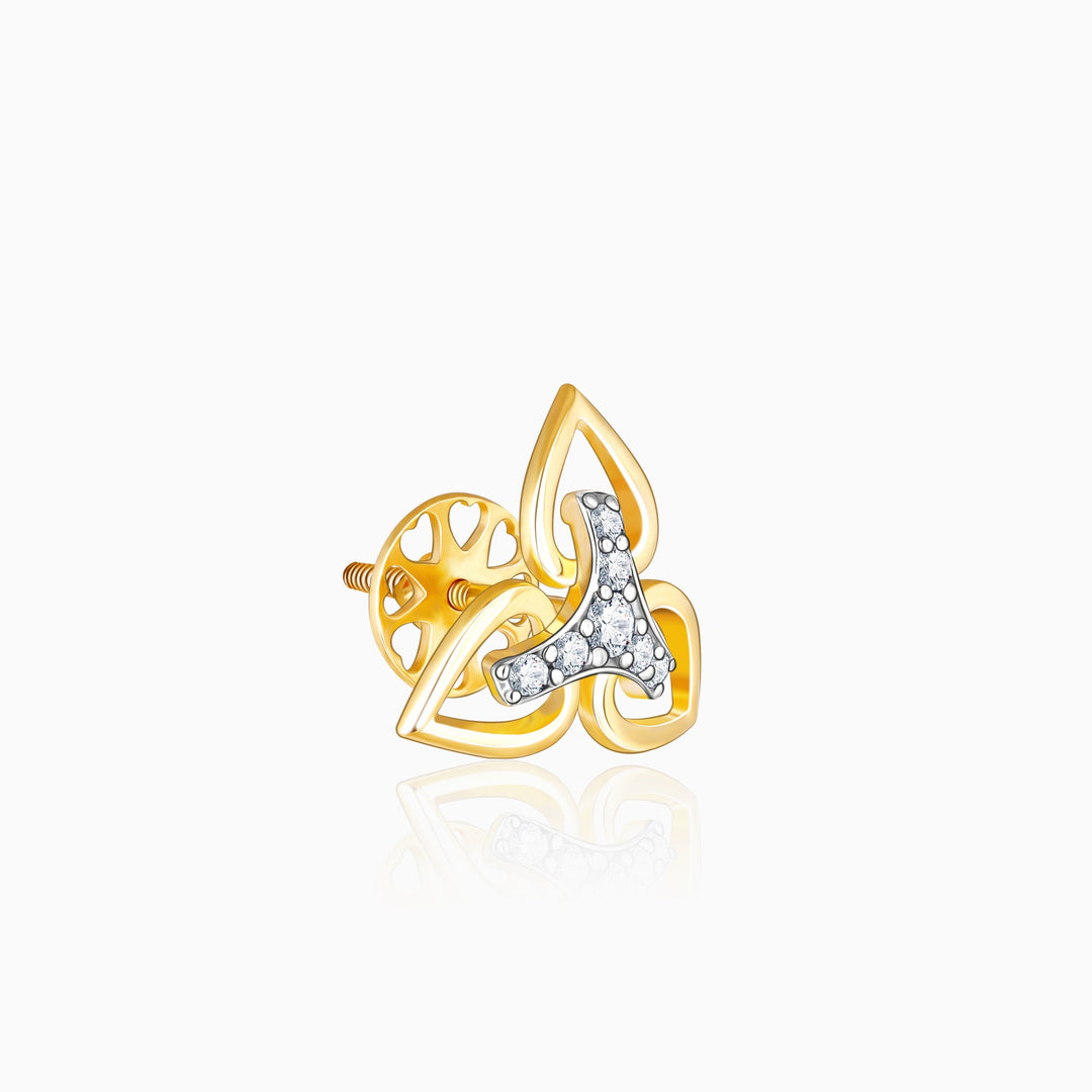 Gold Triple Floret Diamond Earrings