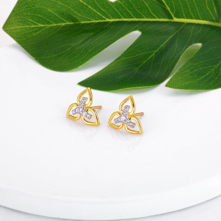 Gold Triple Floret Diamond Earrings