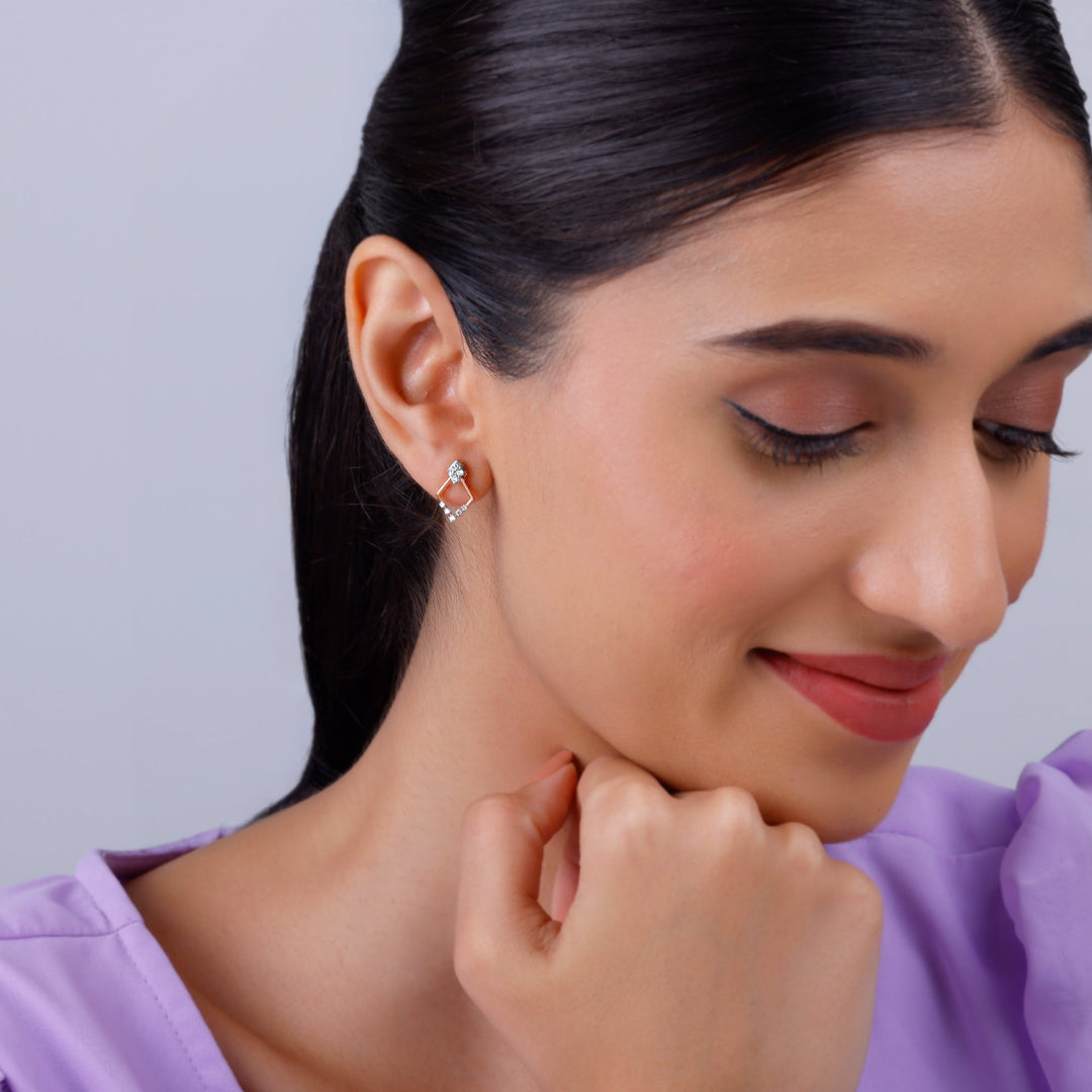 Rose Gold Radiant Rhombus Diamond Earrings