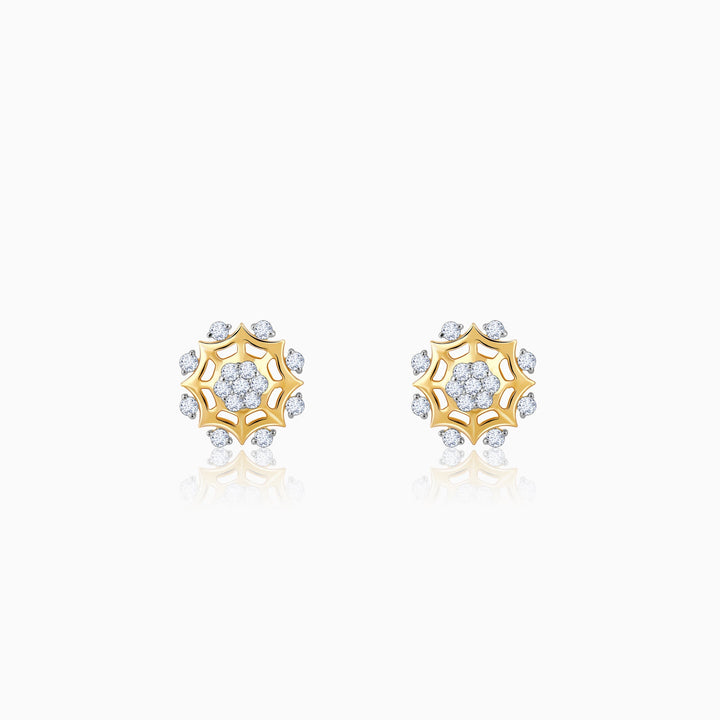 Gold Sparkling Dahlia Diamond Earrings