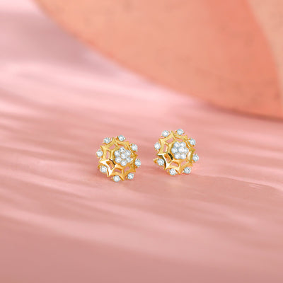 Gold Sparkling Dahlia Diamond Earrings