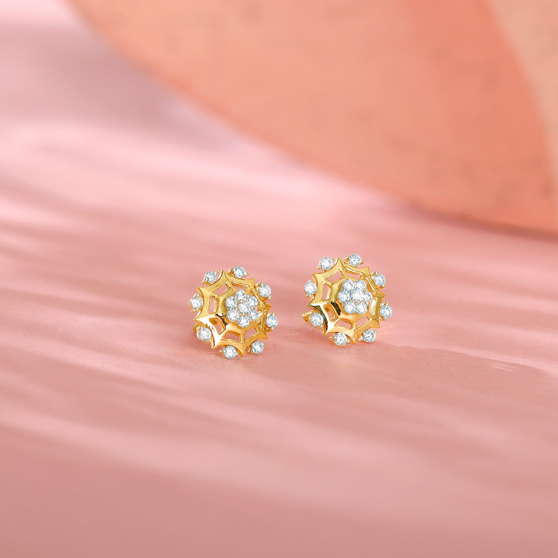 Gold Sparkling Dahlia Diamond Earrings