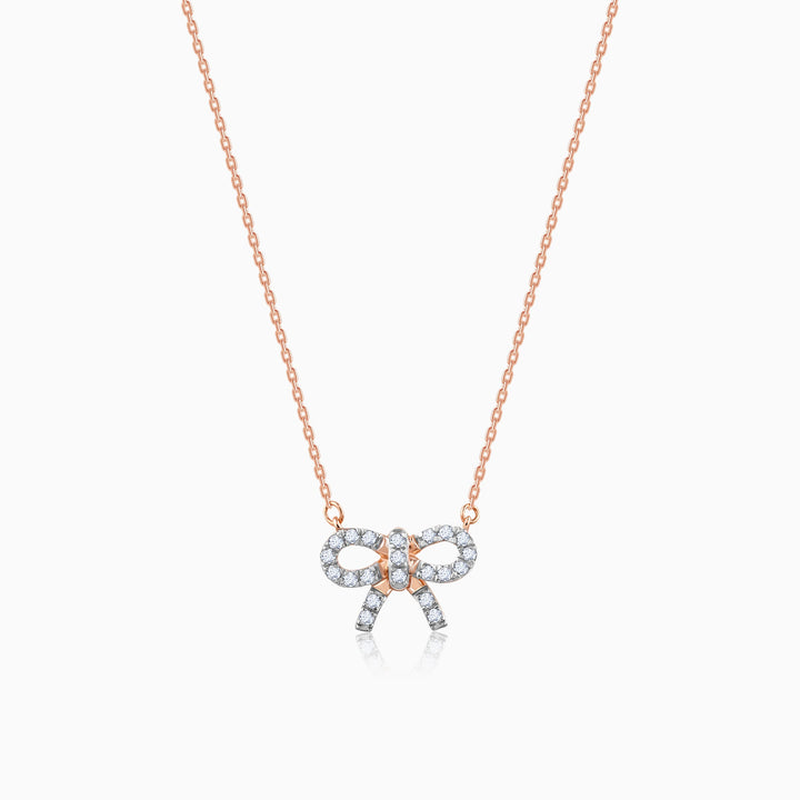 Rose Gold Lovely Bow Diamond Necklace