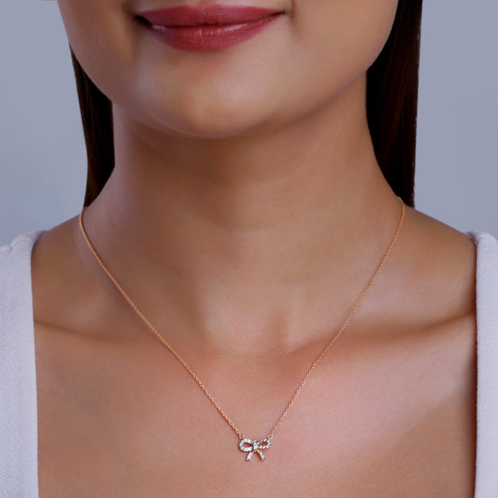 Rose Gold Lovely Bow Diamond Necklace