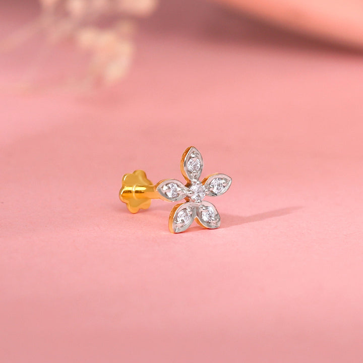 Gold Shinning Floral Diamond Nose Pin