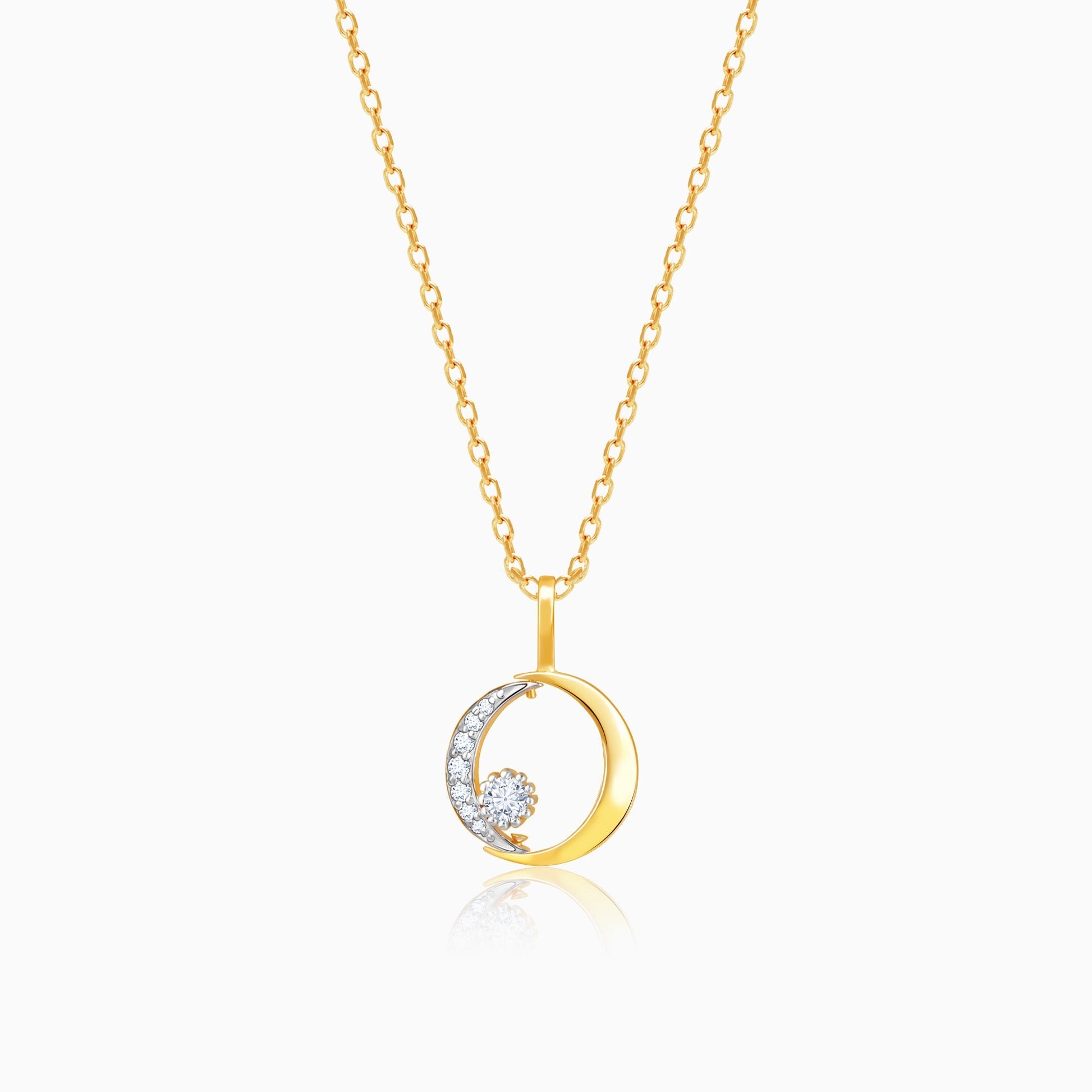 Gold Crescent-To-Full-Moon Foldable Diamond Pendant