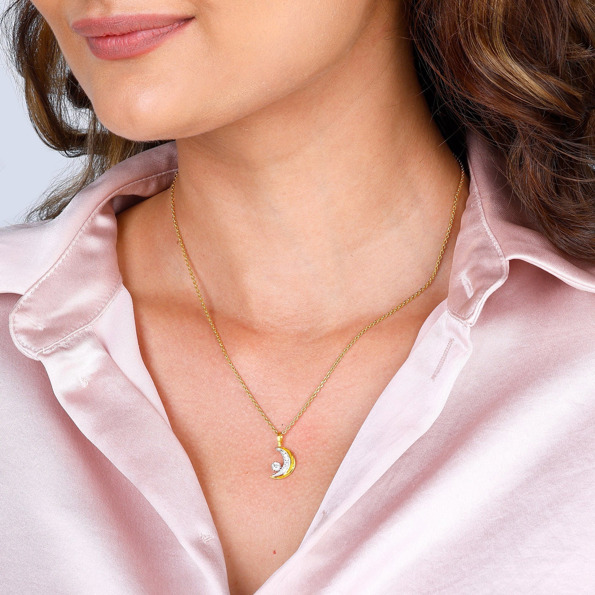 Gold Crescent-To-Full-Moon Foldable Diamond Pendant
