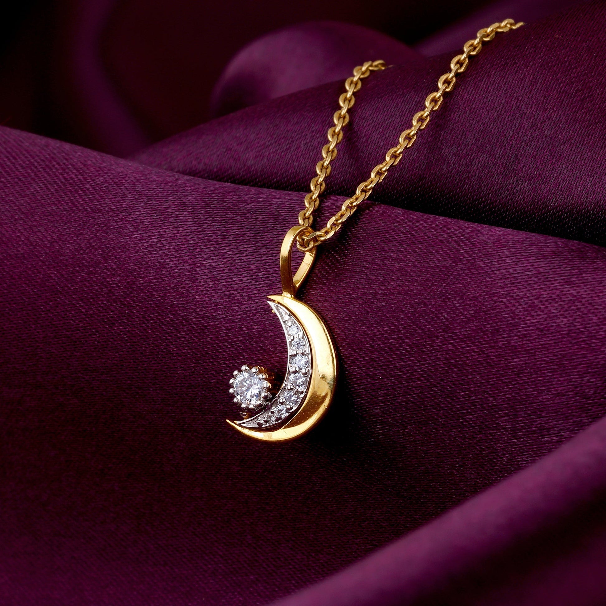 Gold Crescent-To-Full-Moon Foldable Diamond Pendant