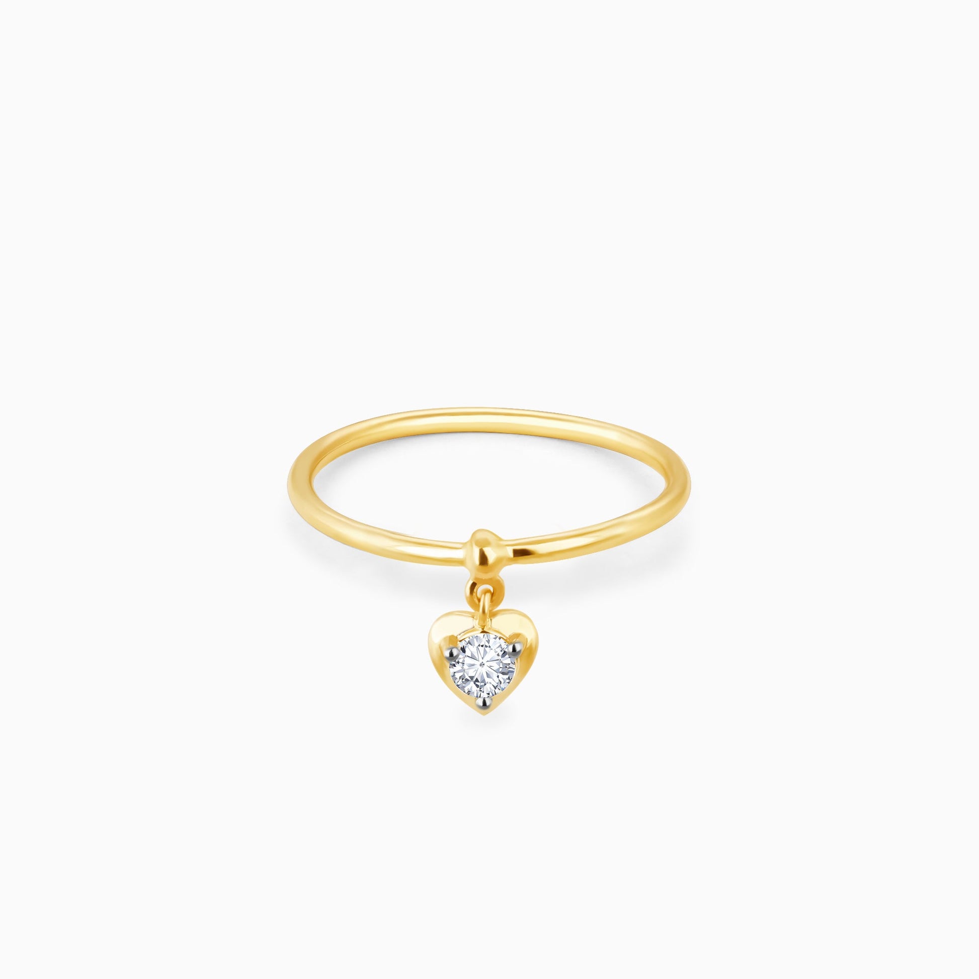 Gold Dangling Solitaire Heart Diamond Ring