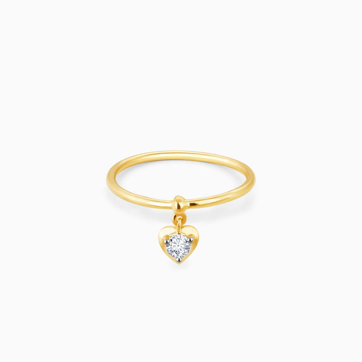 Gold Dangling Solitaire Heart Diamond Ring