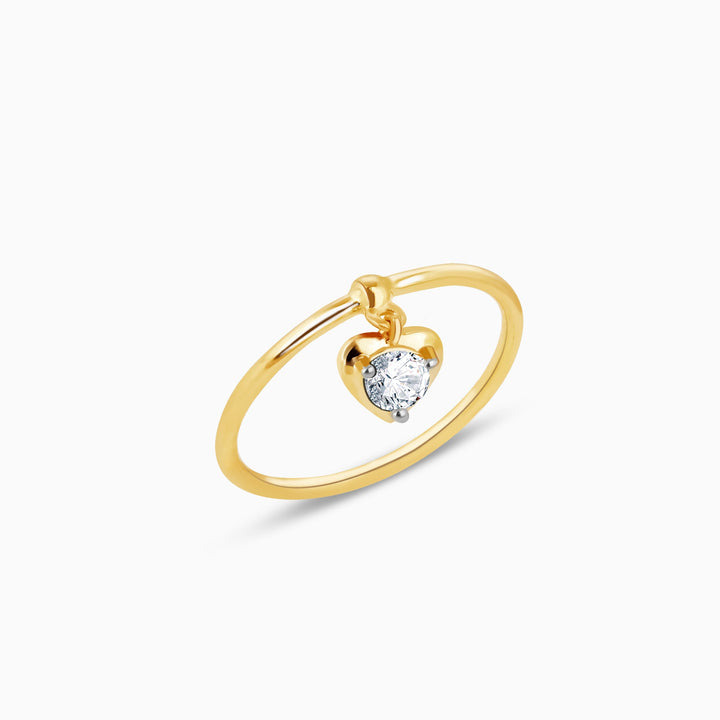 Gold Dangling Solitaire Heart Diamond Ring