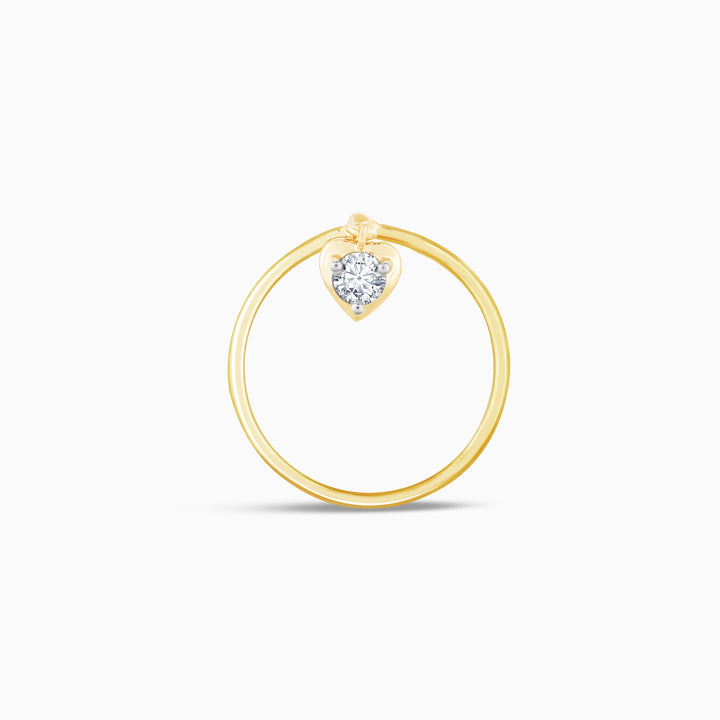 Gold Dangling Solitaire Heart Diamond Ring