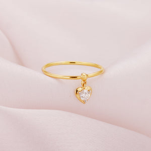 Gold Dangling Solitaire Heart Diamond Ring