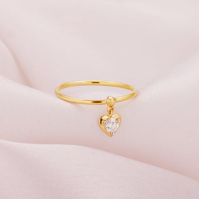 Gold Dangling Solitaire Heart Diamond Ring