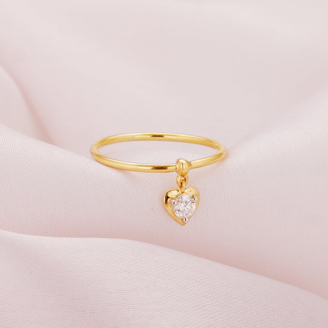 Gold Dangling Solitaire Heart Diamond Ring