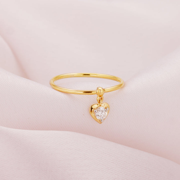 Gold Dangling Solitaire Heart Diamond Ring