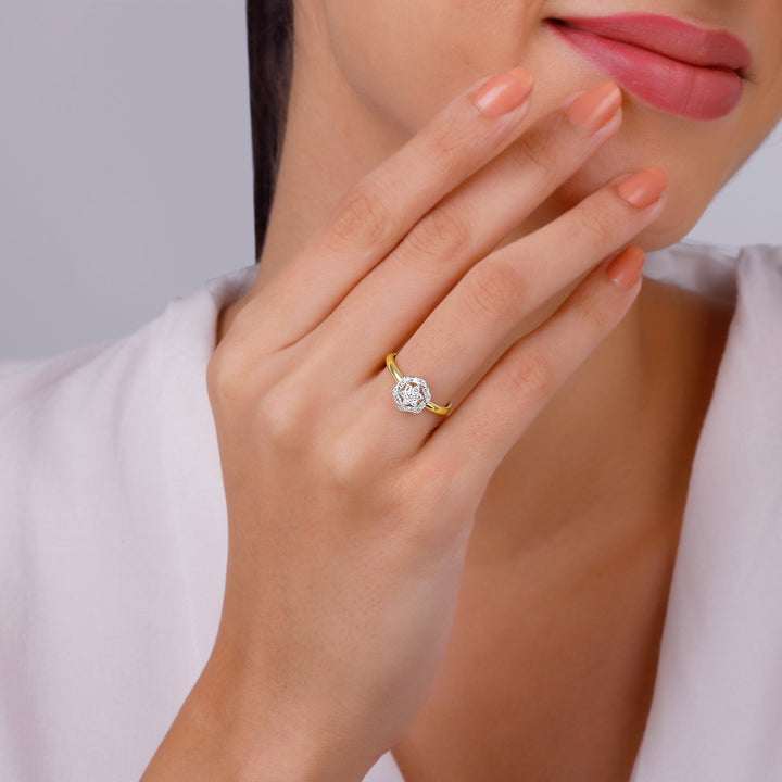 Gold Floral Geometry Diamond Ring