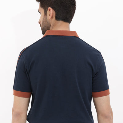 Rare Rabbit Mens Geller Navy Cotton Fabric Short Sleeves Regular Fit Solid Polo T-Shirt
