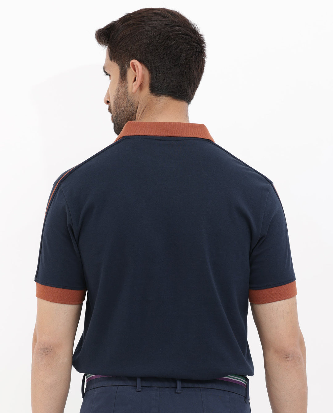 Rare Rabbit Mens Geller Navy Cotton Fabric Short Sleeves Regular Fit Solid Polo T-Shirt