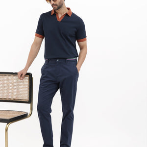 Rare Rabbit Mens Geller Navy Cotton Fabric Short Sleeves Regular Fit Solid Polo T-Shirt