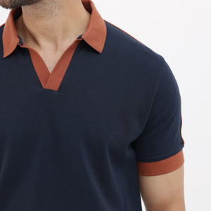 Rare Rabbit Mens Geller Navy Cotton Fabric Short Sleeves Regular Fit Solid Polo T-Shirt