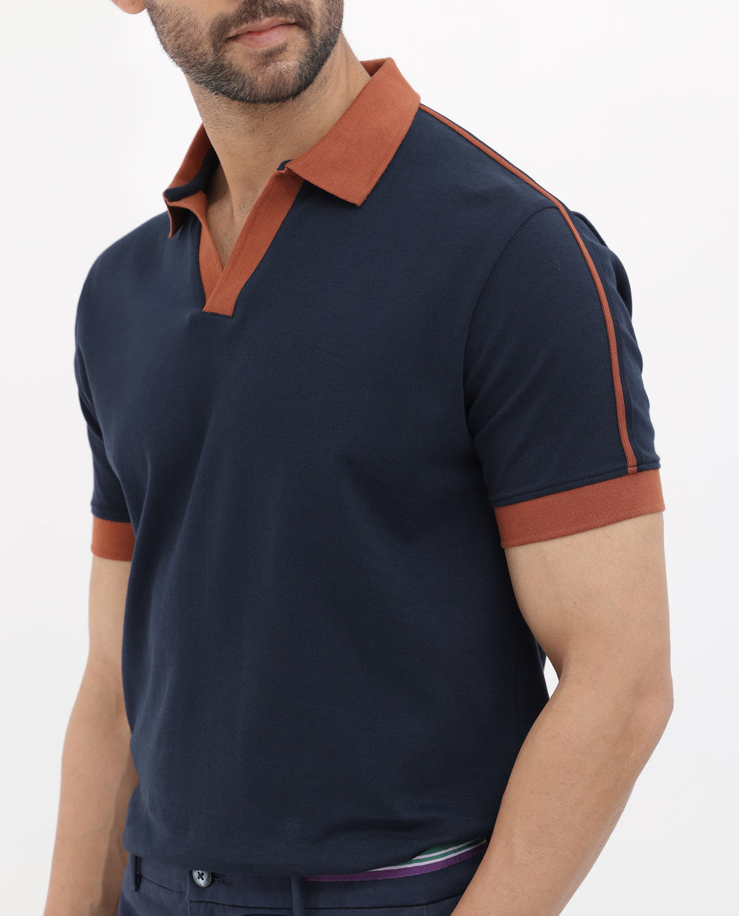 Rare Rabbit Mens Geller Navy Cotton Fabric Short Sleeves Regular Fit Solid Polo T-Shirt