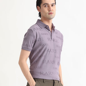 Rare Rabbit Men's Gesset-1 Purple Cotton Fabric Collared Neck Half Sleeves Statement Polo T-Shirt