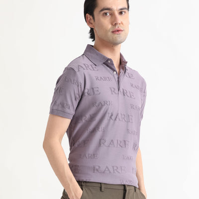 Rare Rabbit Men's Gesset-1 Purple Cotton Fabric Collared Neck Half Sleeves Statement Polo T-Shirt