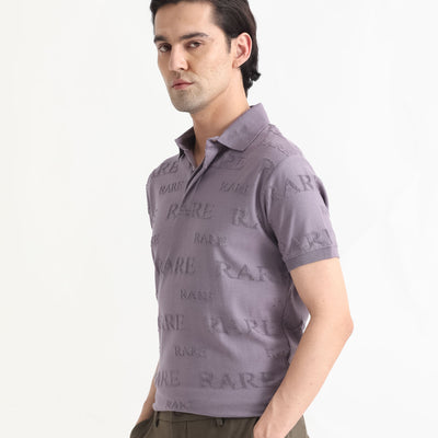 Rare Rabbit Men's Gesset-1 Purple Cotton Fabric Collared Neck Half Sleeves Statement Polo T-Shirt