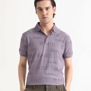 Rare Rabbit Men's Gesset-1 Purple Cotton Fabric Collared Neck Half Sleeves Statement Polo T-Shirt