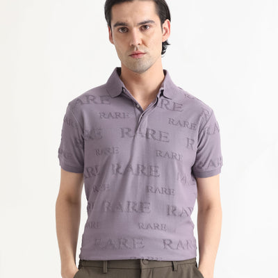 Rare Rabbit Men's Gesset-1 Purple Cotton Fabric Collared Neck Half Sleeves Statement Polo T-Shirt