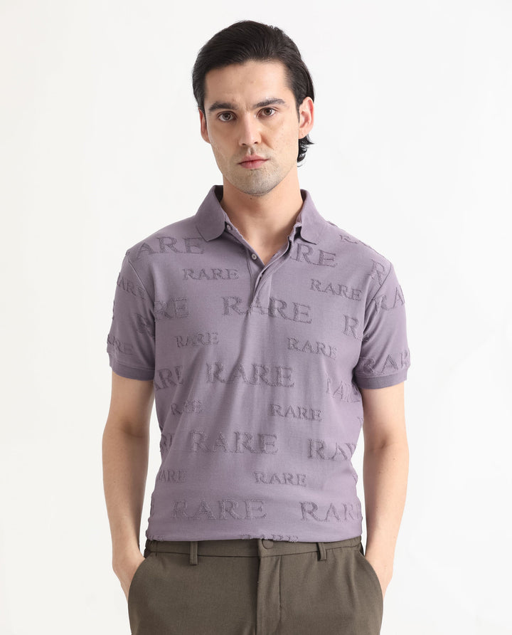 Rare Rabbit Men's Gesset-1 Purple Cotton Fabric Collared Neck Half Sleeves Statement Polo T-Shirt