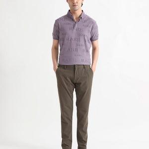 Rare Rabbit Men's Gesset-1 Purple Cotton Fabric Collared Neck Half Sleeves Statement Polo T-Shirt