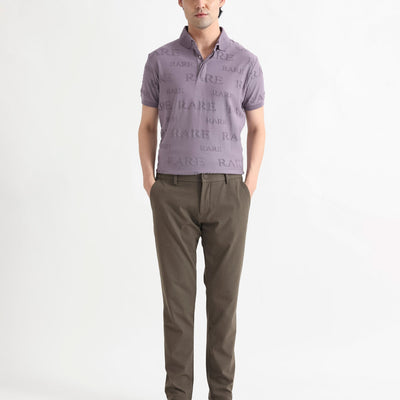 Rare Rabbit Men's Gesset-1 Purple Cotton Fabric Collared Neck Half Sleeves Statement Polo T-Shirt