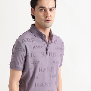 Rare Rabbit Men's Gesset-1 Purple Cotton Fabric Collared Neck Half Sleeves Statement Polo T-Shirt