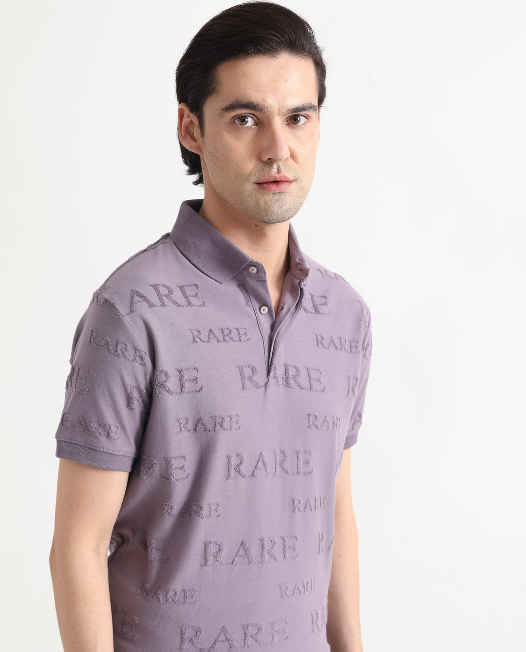 Rare Rabbit Men's Gesset-1 Purple Cotton Fabric Collared Neck Half Sleeves Statement Polo T-Shirt