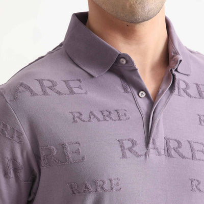 Rare Rabbit Men's Gesset-1 Purple Cotton Fabric Collared Neck Half Sleeves Statement Polo T-Shirt