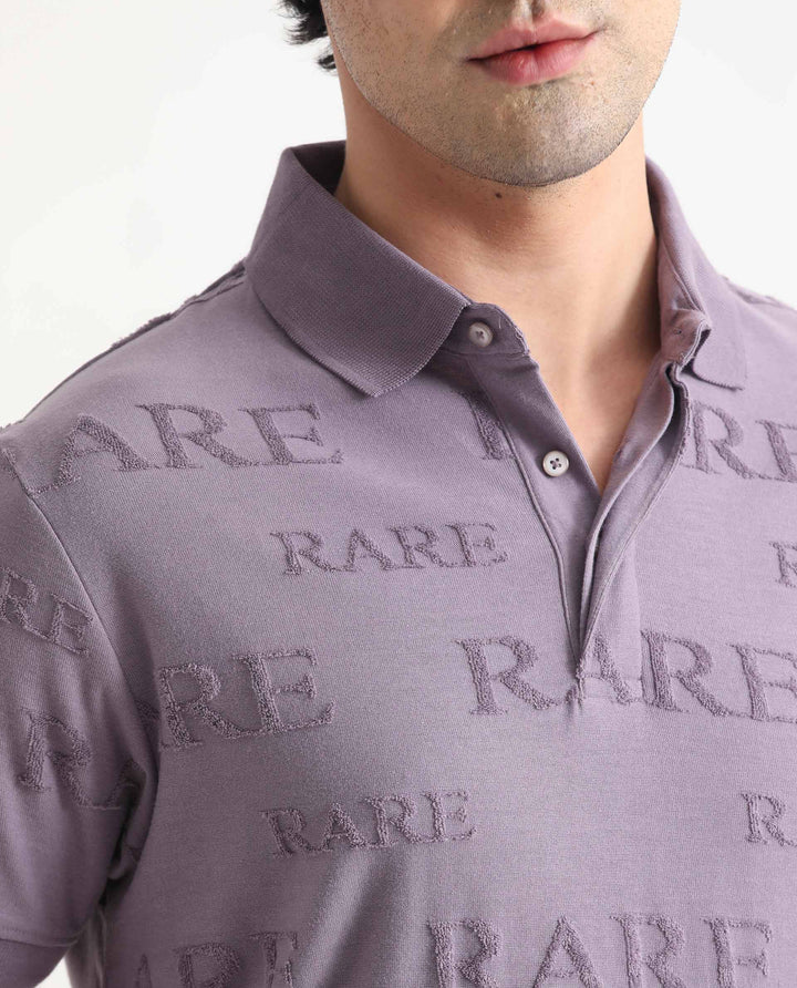 Rare Rabbit Men's Gesset-1 Purple Cotton Fabric Collared Neck Half Sleeves Statement Polo T-Shirt