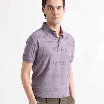 Rare Rabbit Men's Gesset-1 Purple Cotton Fabric Collared Neck Half Sleeves Statement Polo T-Shirt