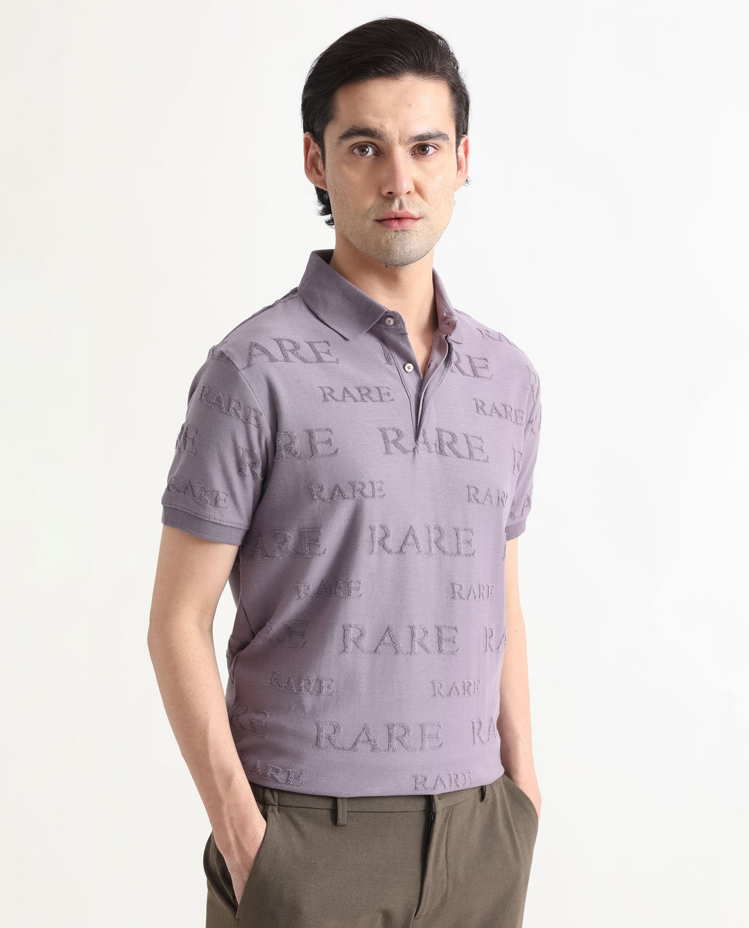 Rare Rabbit Men's Gesset-1 Purple Cotton Fabric Collared Neck Half Sleeves Statement Polo T-Shirt