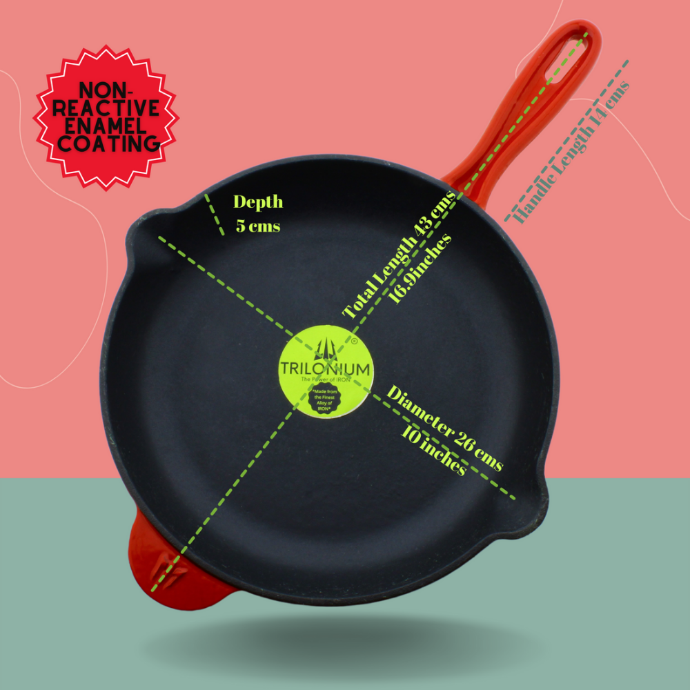 Trilonium Enamel Cast Iron 26 cm Skillet | Pan | Red