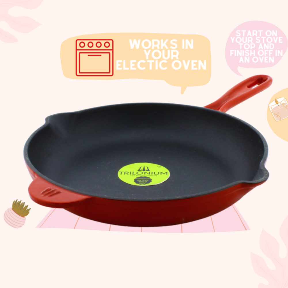 Trilonium Enamel Cast Iron 26 cm Skillet | Pan | Red