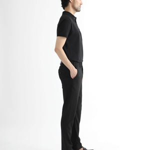 Rare Rabbit Men's Glade Black Solid Mid-Rise Slim Fit Trousers