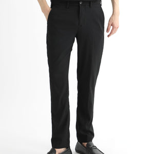 Rare Rabbit Men's Glade Black Solid Mid-Rise Slim Fit Trousers