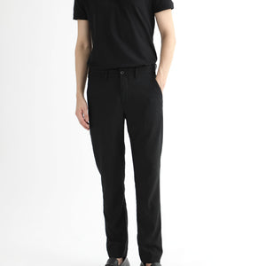 Rare Rabbit Men's Glade Black Solid Mid-Rise Slim Fit Trousers