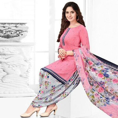 Brown And Pink Printed Crepe & Leon Patiala Dress Material Pack Of 2