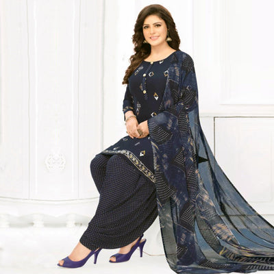 Maroon And Navy Blue Printed Leon & Crepe Patiala Dress Material Pack Of 2