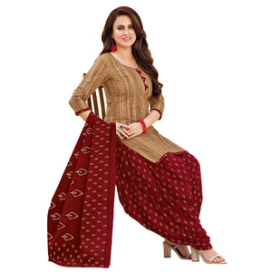 Brown And Pink Printed Crepe & Leon Patiala Dress Material Pack Of 2