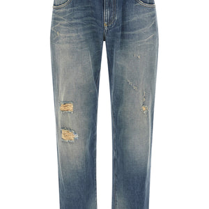 Dolce & Gabbana Destroyed Logo Plaque Jeans