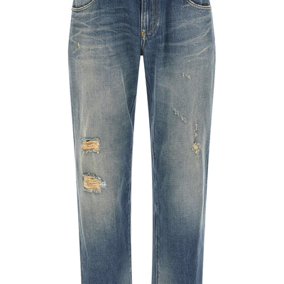 Dolce & Gabbana Destroyed Logo Plaque Jeans